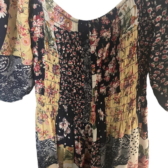 Kimchi Blue Patsy Patchwork Smocked Romper Playsuit w/Square Neckline - Picture 7 of 12